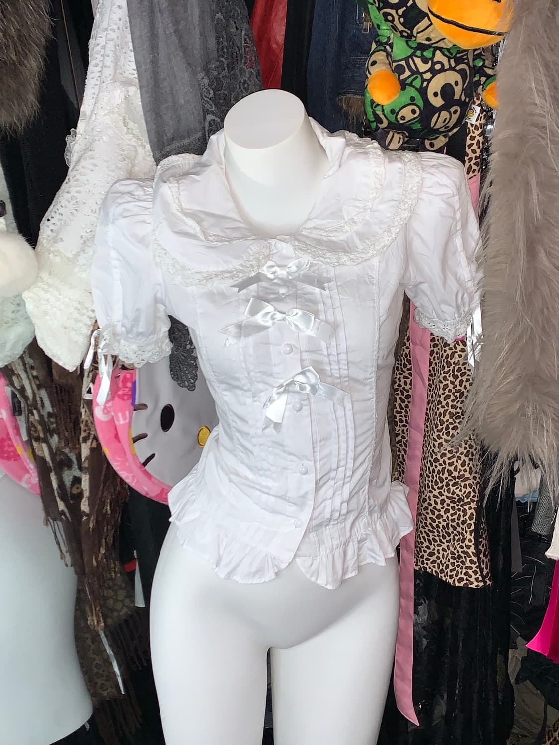 바디라인 로리타 리본 코르셋 퍼프 블라우스 상품이미지1