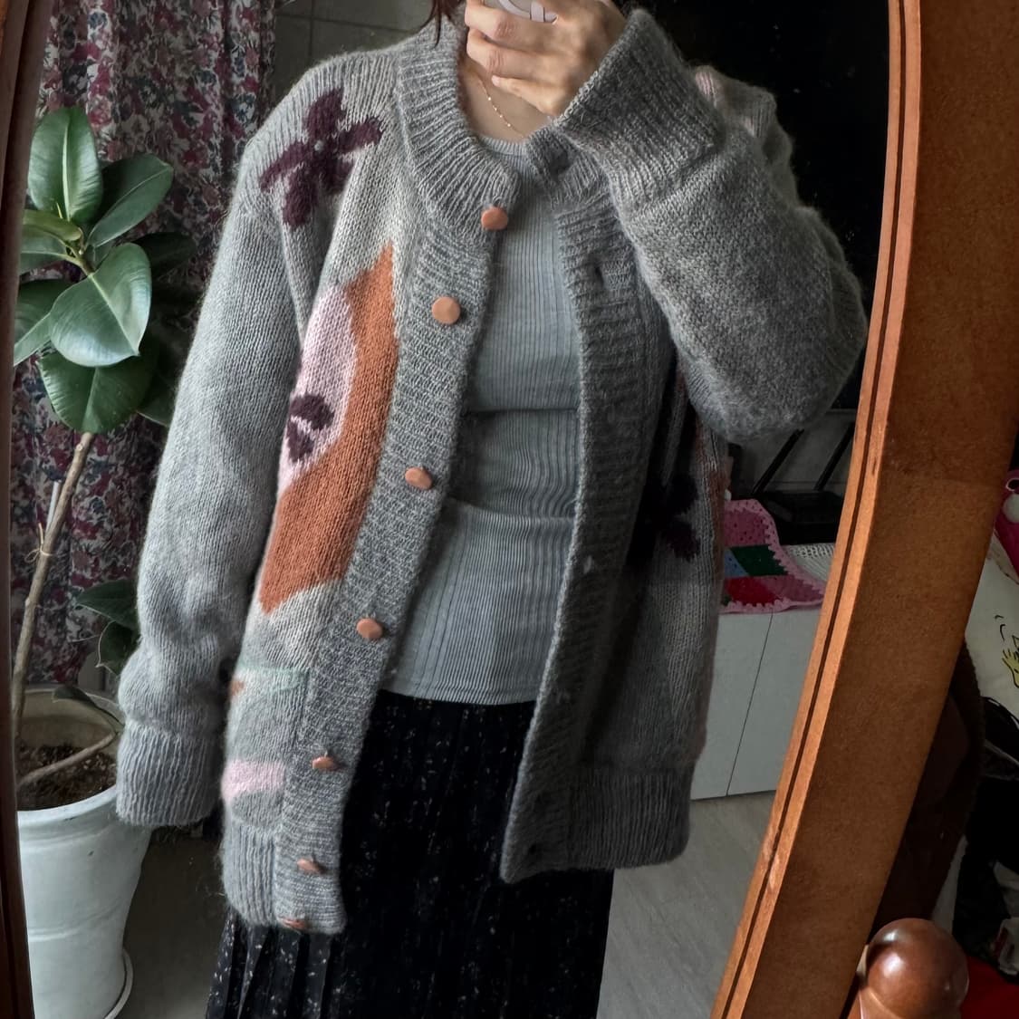 그레이 플라워패턴 빈티지 니트가디건 퀄좋아요 상품이미지5