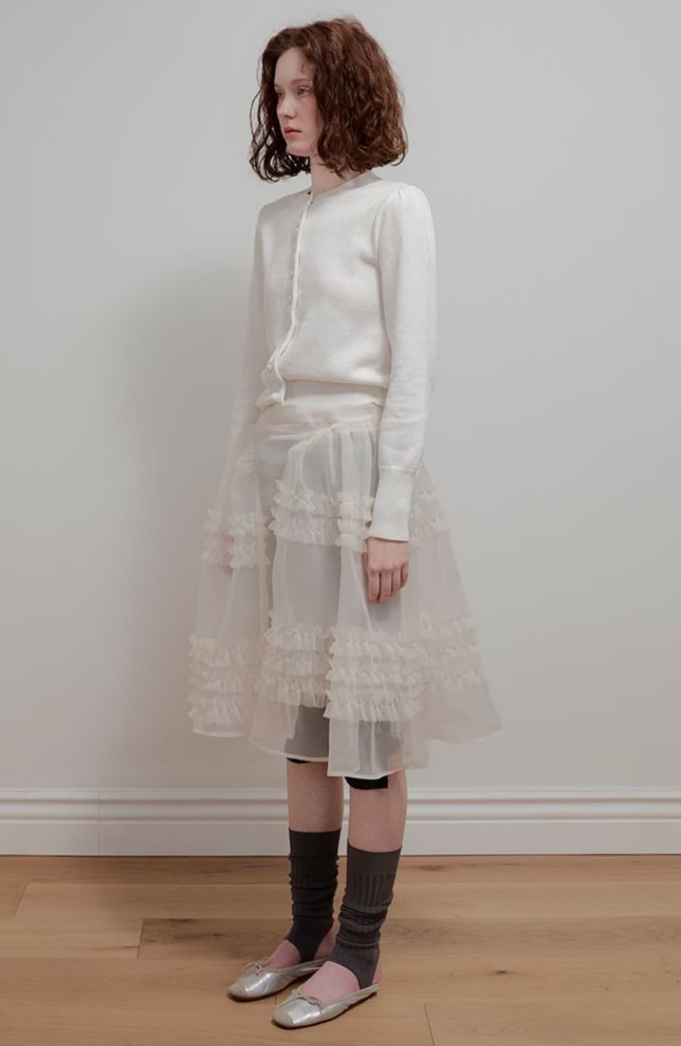 아옵트 오간자 프릴 레이어드 스커트 크림 상품이미지2