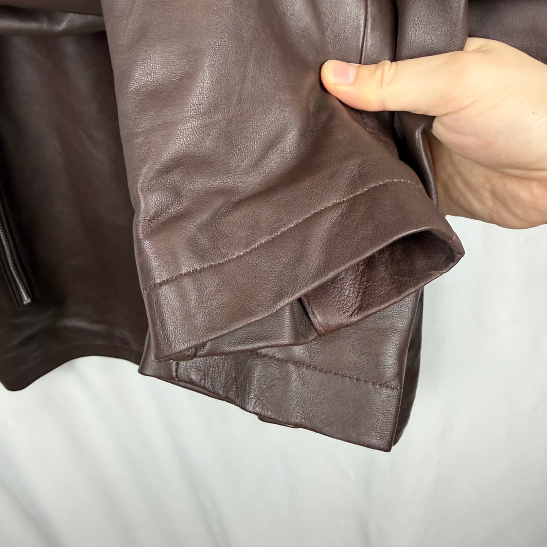 (L) PETERJOHN leather 천연가죽 라이더 자켓 브라운 상품이미지5