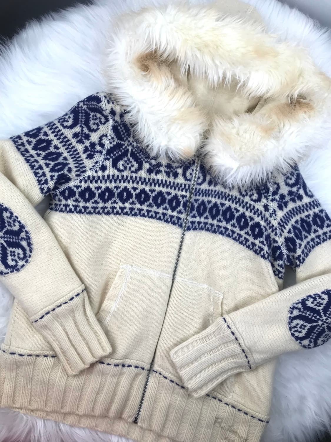 폴로진스 미사깔 노르딕 눈꽃패턴 울니트 퍼후드집업 로맨틱시로히메갸루 상품이미지10