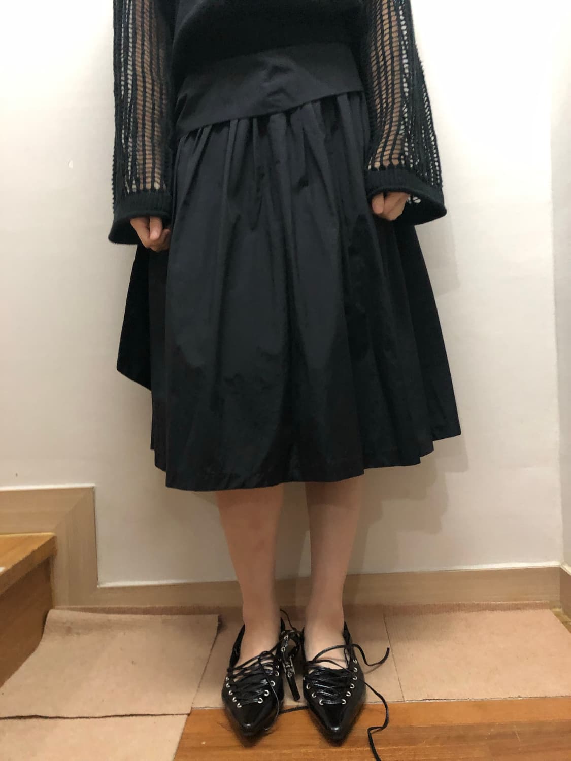 빈티지 블랙 미니멀 플리츠 스커트 상품이미지8