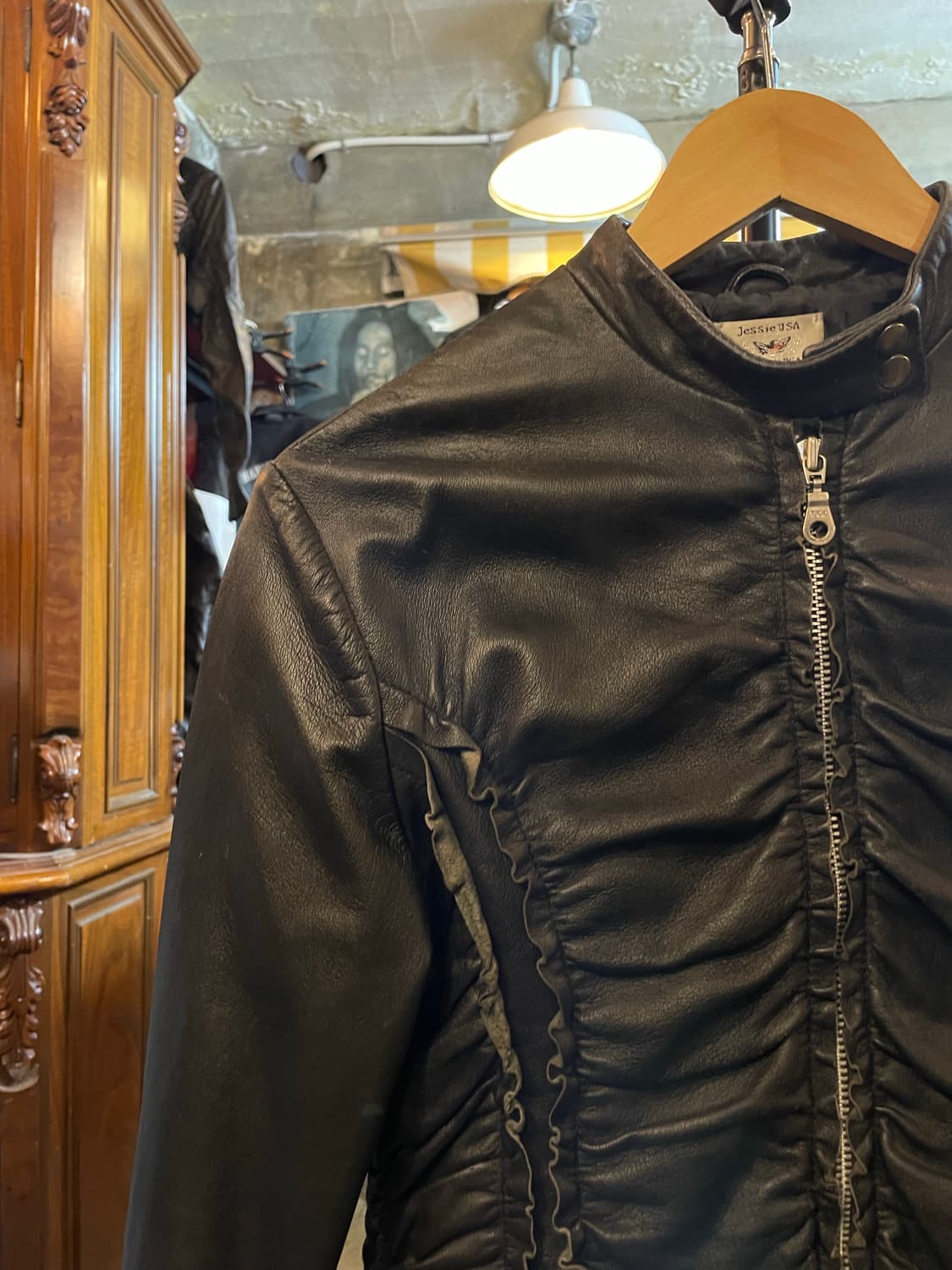 Jessie USA 레이스 양가죽 자켓 블랙 상품이미지3