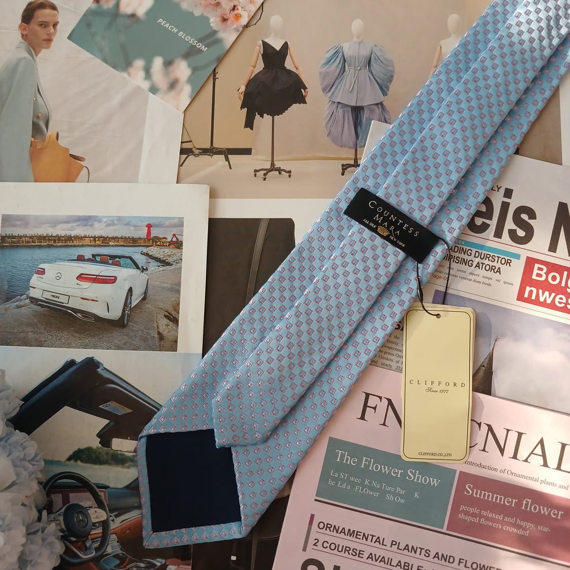 카운테스 마라 실크 스카이블루 패턴 넥타이 8.7cm 새제품 A19118 상품이미지4