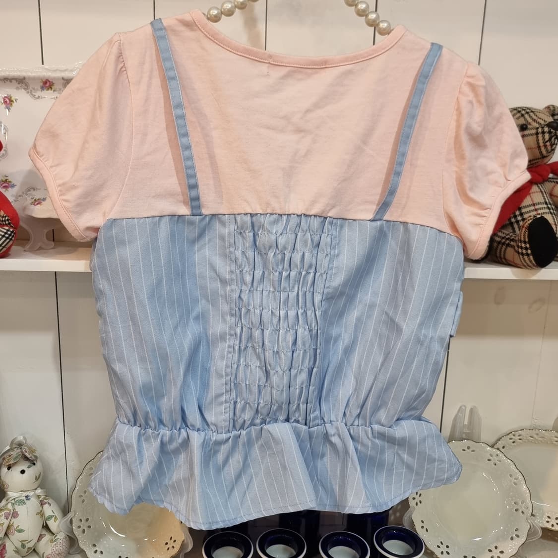 LIZ LISA doll(리즈리사 돌) 핑크×스카이블루 레이어드 리본 티 상품이미지3