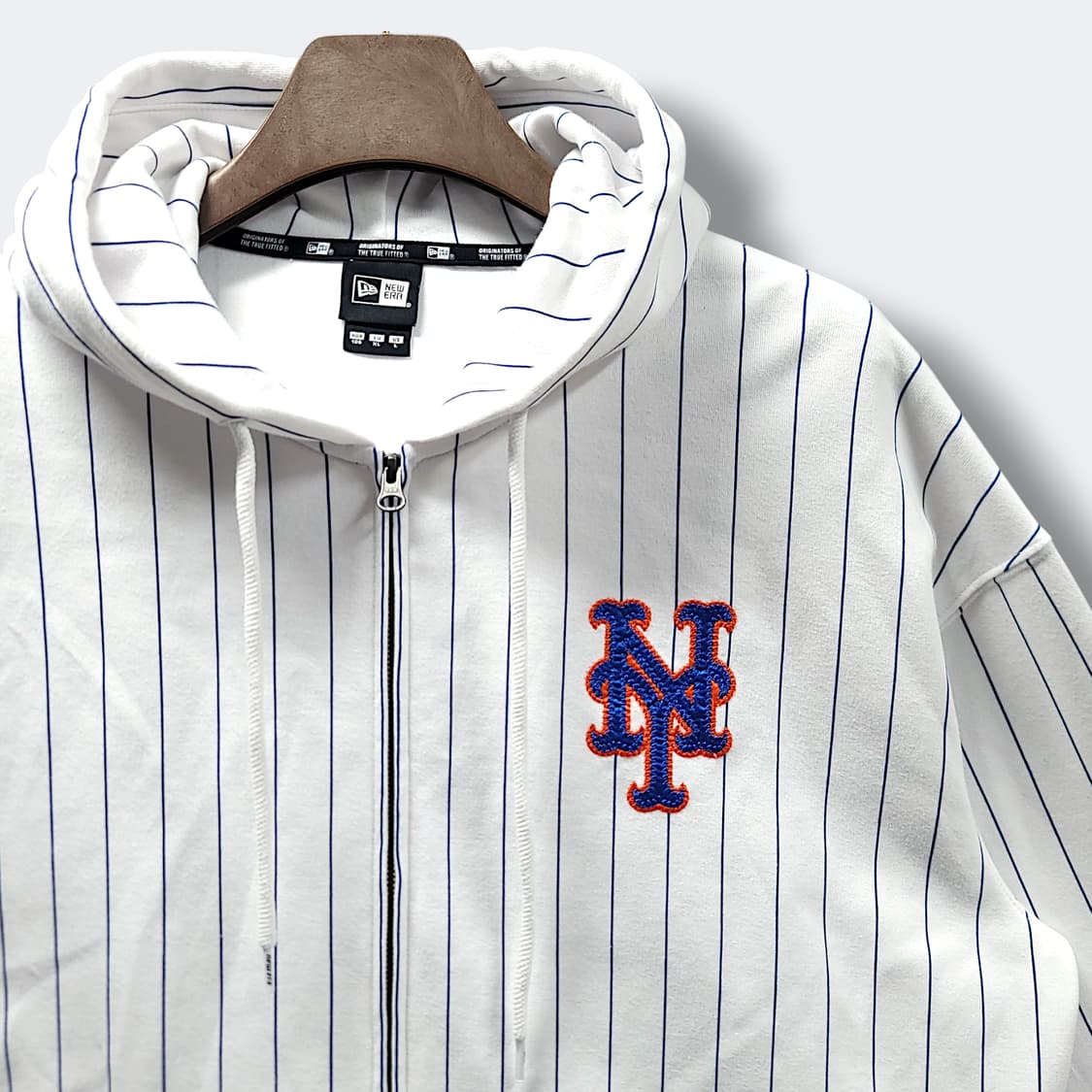 [105/XL] 뉴에라 화이트 MLB 뉴욕메츠 스트라이프 후드집업 상품이미지4