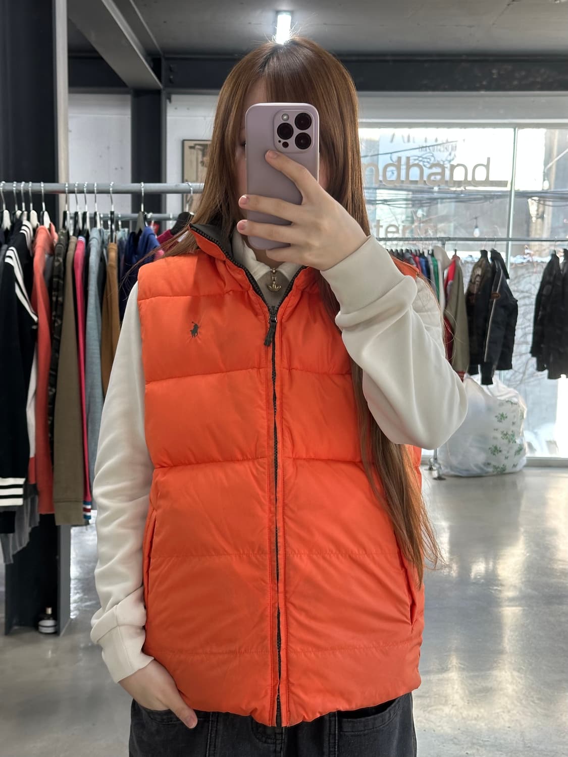 폴로랄프로렌 리버시블 패딩 베스트 카키 오렌지 상품이미지3