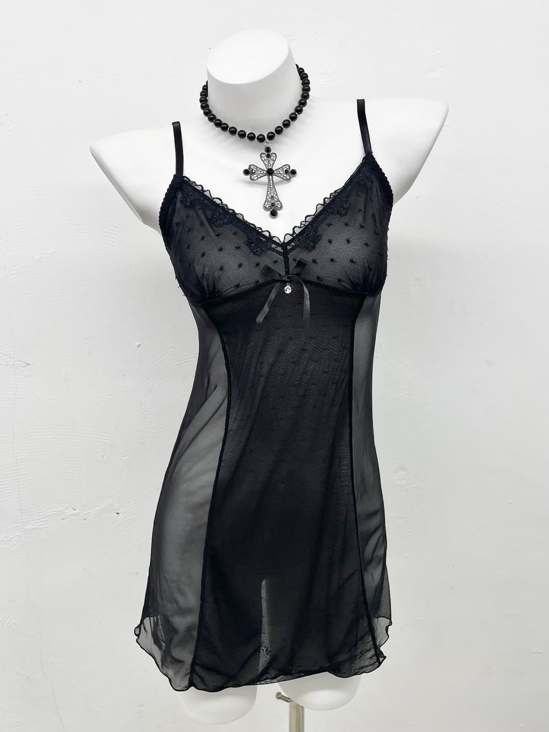 블랙 시어 레이스 슬립 상품이미지1