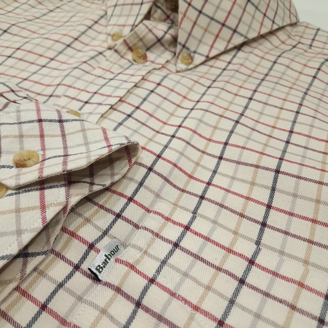 CL533 L 바버 코튼 클래식 체크 버튼다운 베이지 셔츠 남방 상품이미지4