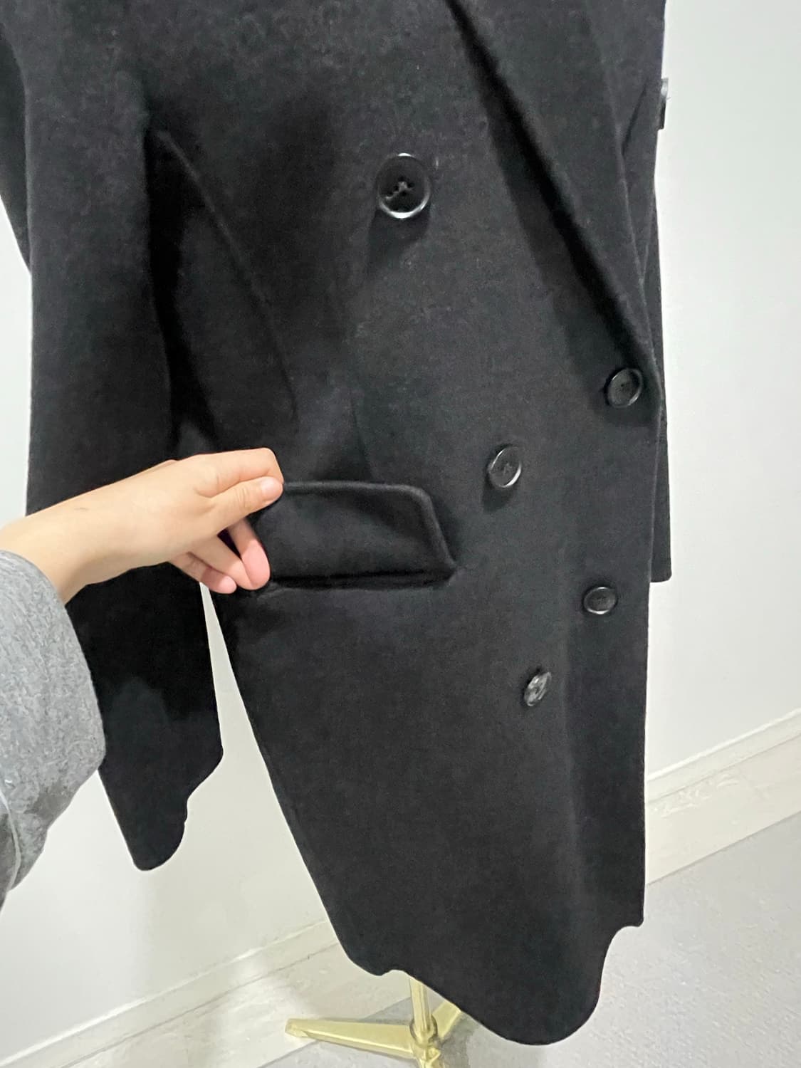 핸드메이드 울 더블코트 블랙 (모 46%캐시미어 6%) 160이하 추천 상품이미지7