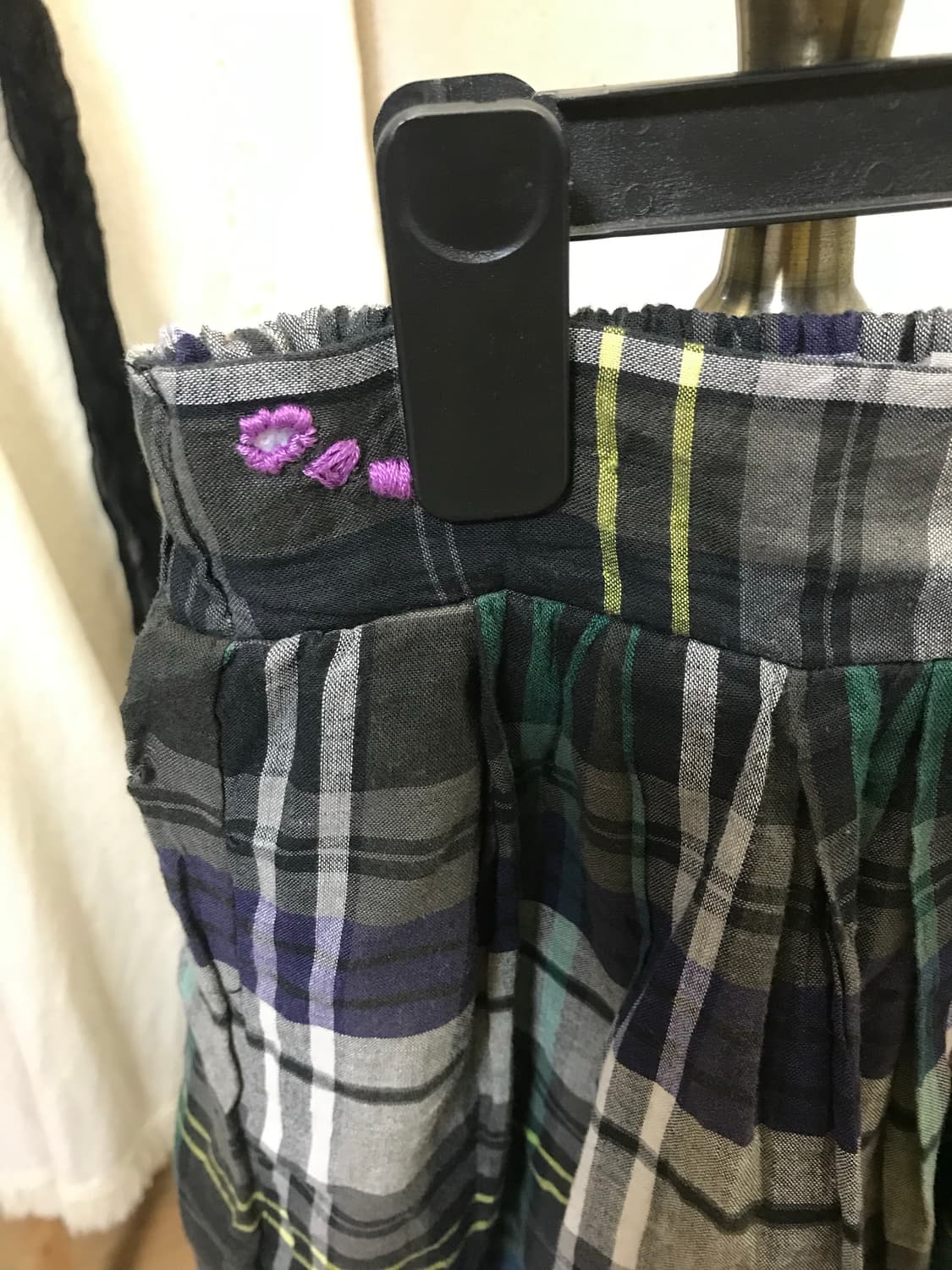 빈티지 자수 체크 스커트 상품이미지3