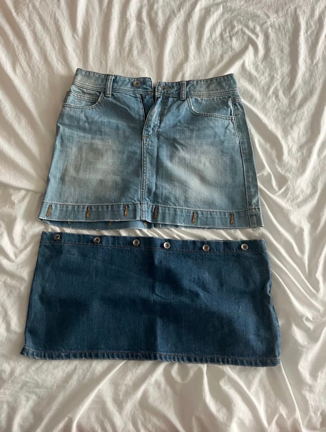 Pretone 데님스커트 & Rockcacke 블랙크롭후드집업 상품이미지1