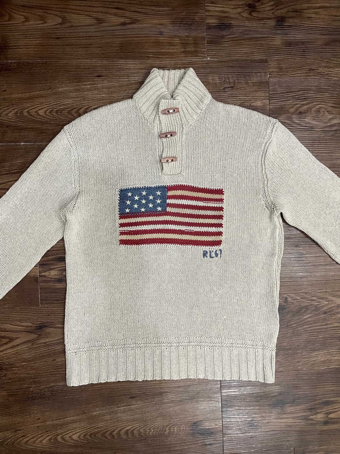 폴로 랄프로렌 베이지 토글 성조기 니트 스웨터 상품이미지1