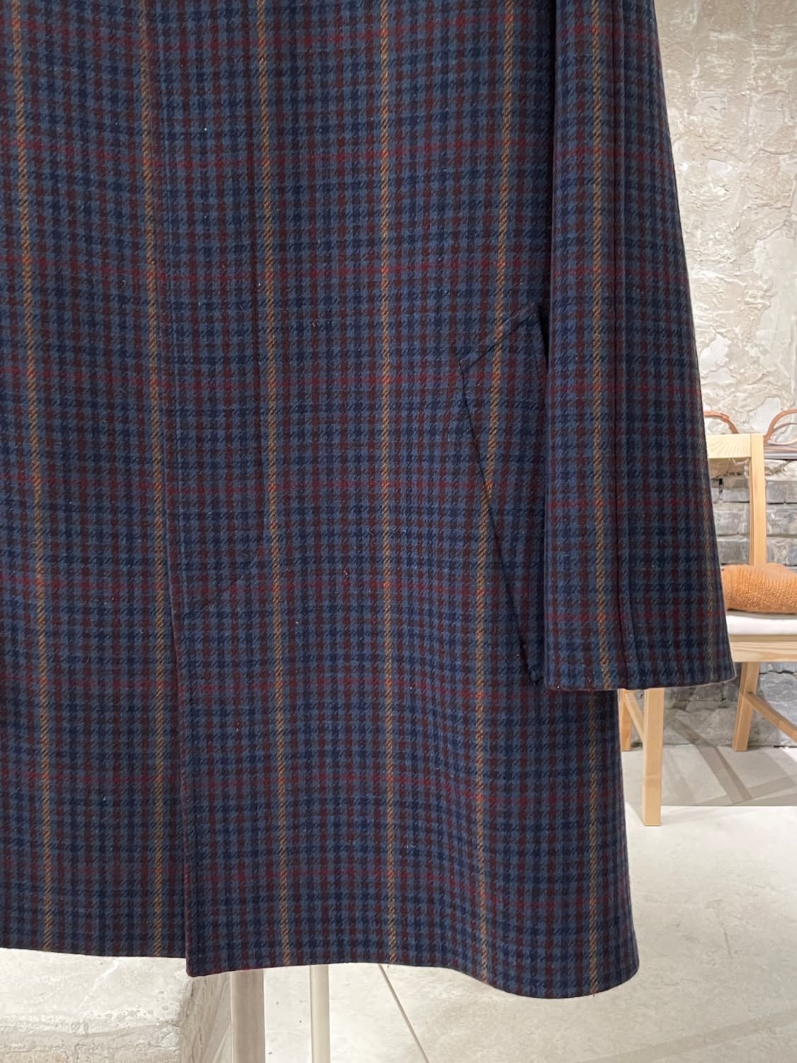 프라다 블루 하운드 투스 체크 히든 버튼 울 숏 코트 상품이미지5