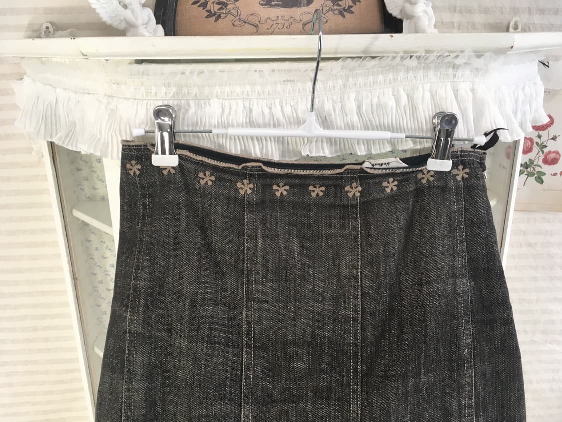 일본빈티지 플라워 자수 데님 미디 스커트 상품이미지2