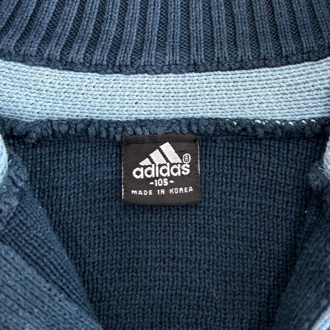 Adidas 아디다스 스카이블루 네이비 배색 니트 반집업 상품이미지5