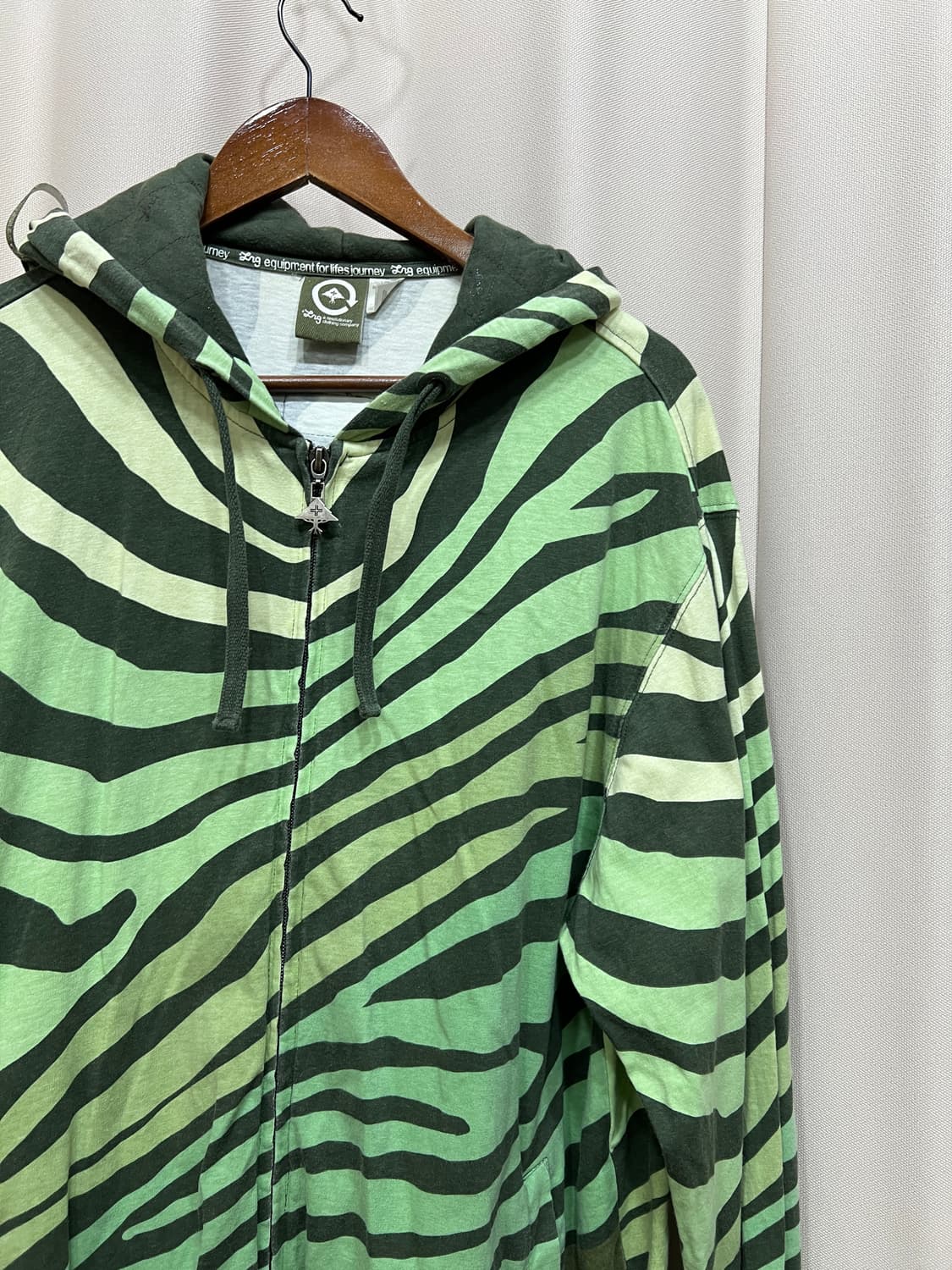 빈티지 레오파드 패턴 그린 후드집업  상품이미지3