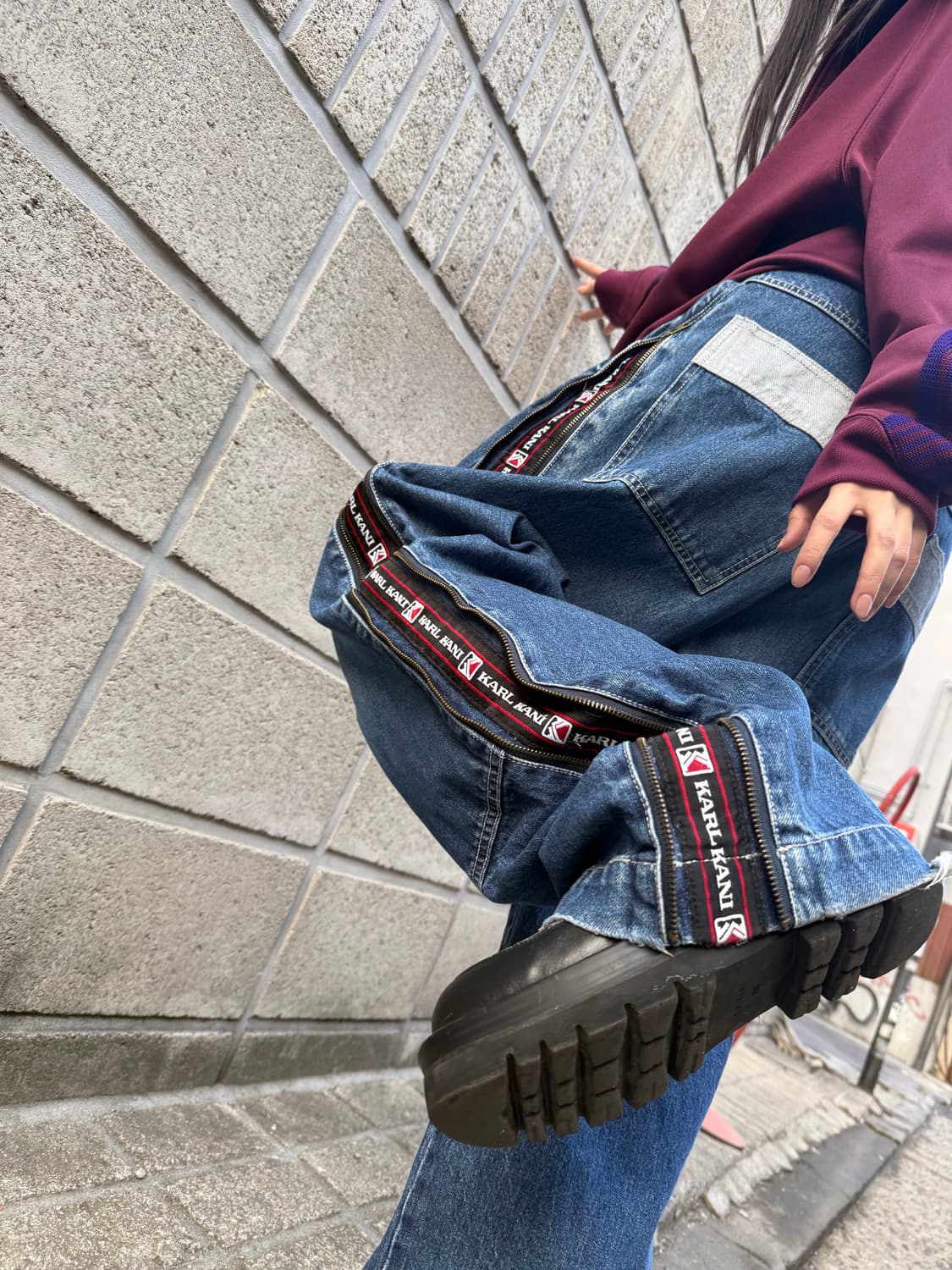 칼카니 사이드 지퍼 디테일 와이드 데님 팬츠 상품이미지1