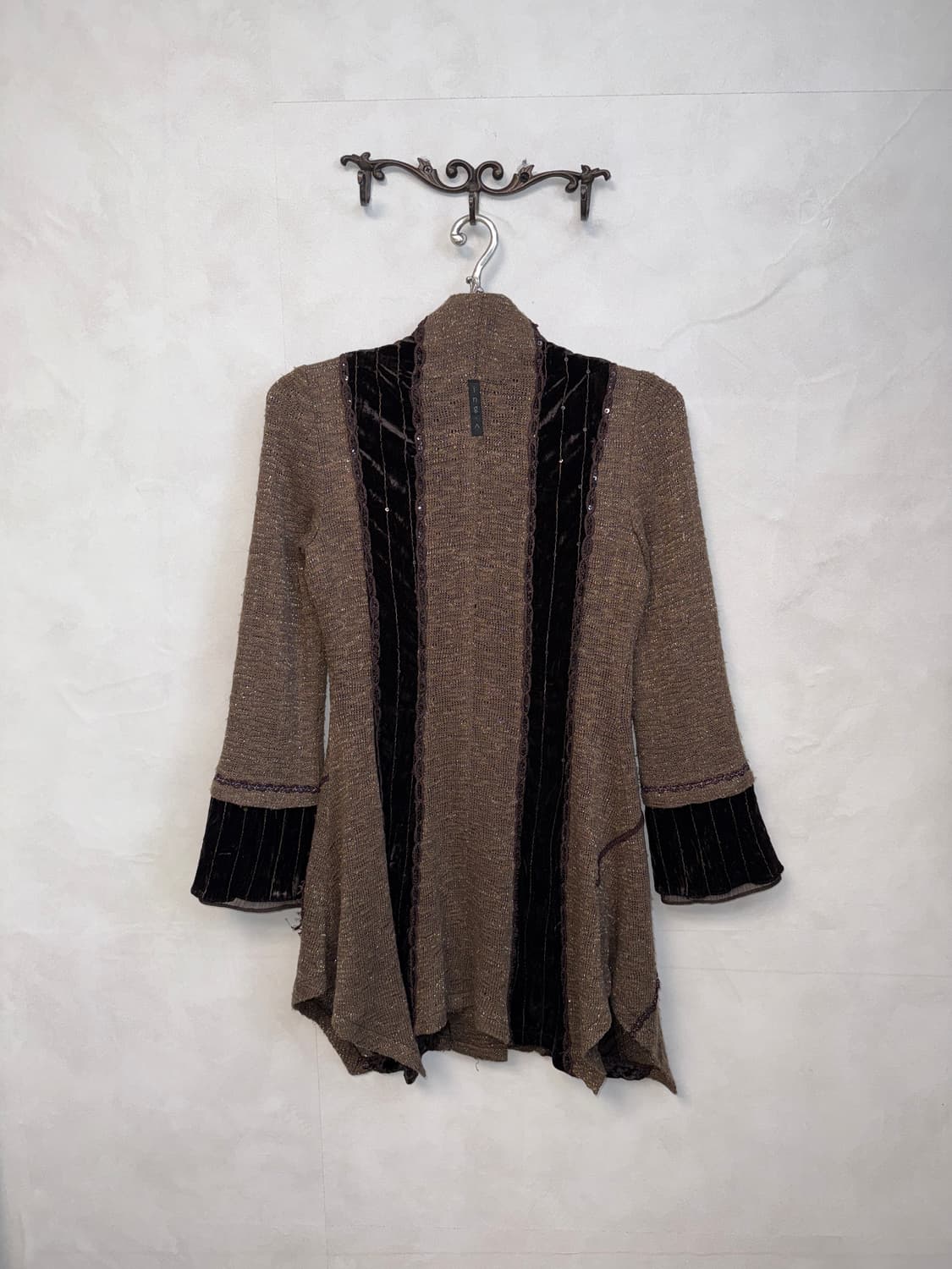 Brown oriental flower velvet knit ops 상품이미지6