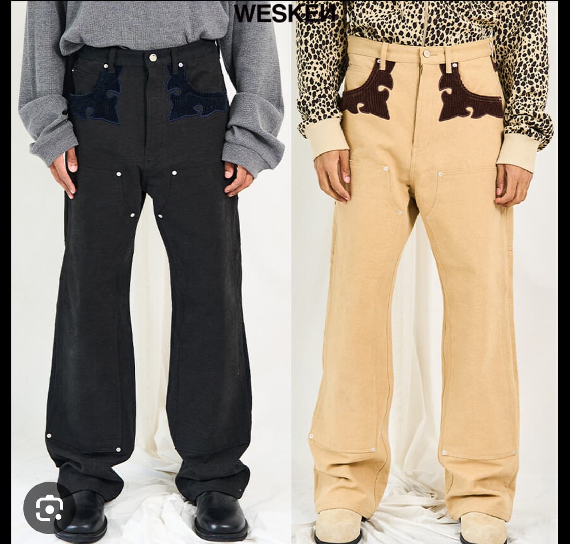 (2)웨스켄 포켓 디테일 와이드 팬츠 블랙, 카멜 상품이미지1