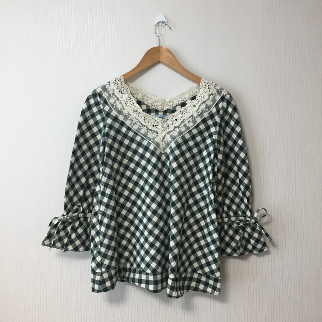 일본 빈티지 모리걸 체크레이스 블라우스  코디 상품이미지1