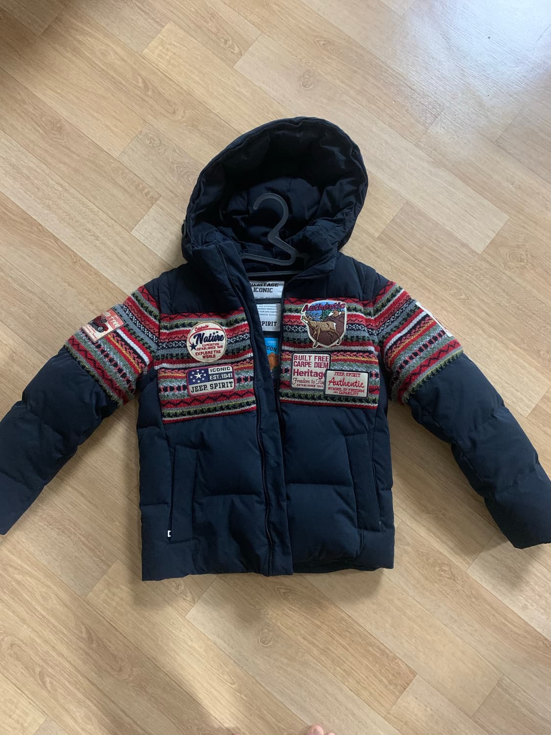 Jeep 지프 니트지 배색 다운점퍼 (조끼로도 착용 가능, 사진 참고) 상품이미지1