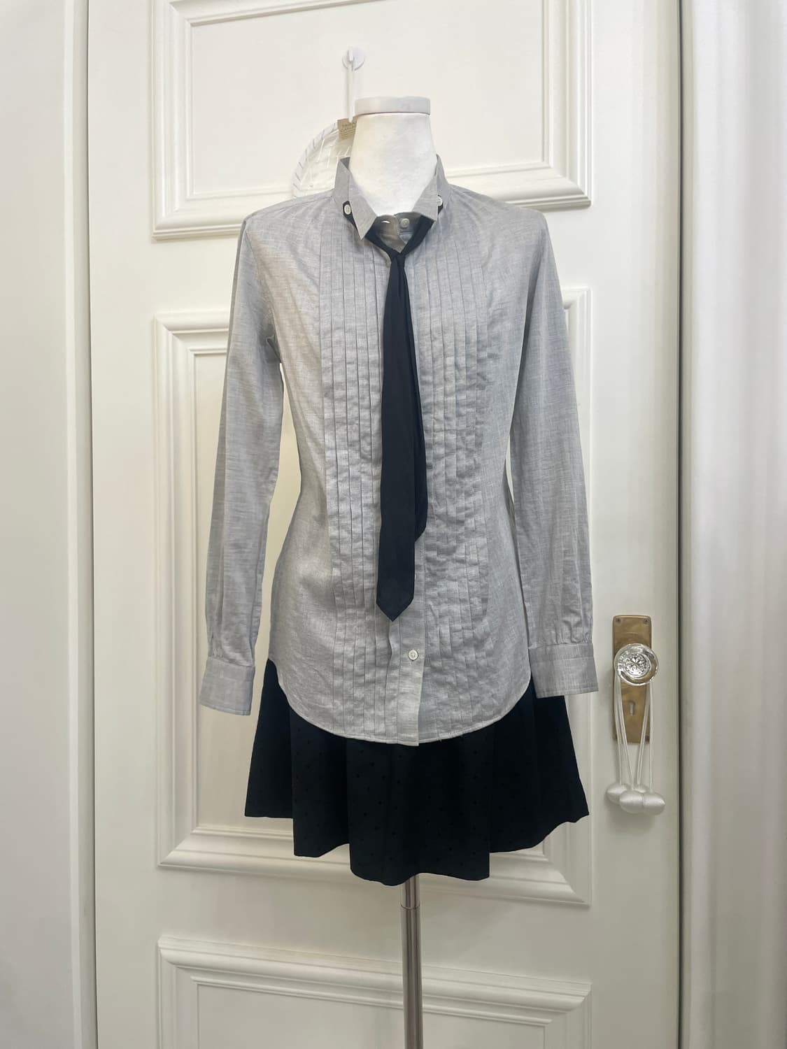 gray black tie point autumn shirt 상품이미지1