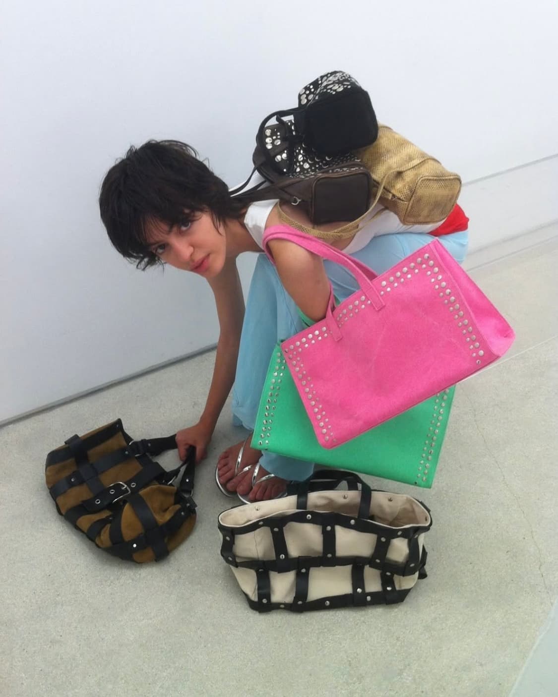 기마구아스 Midi Shopper 스터드 미디 쇼퍼백/민트 상품이미지2