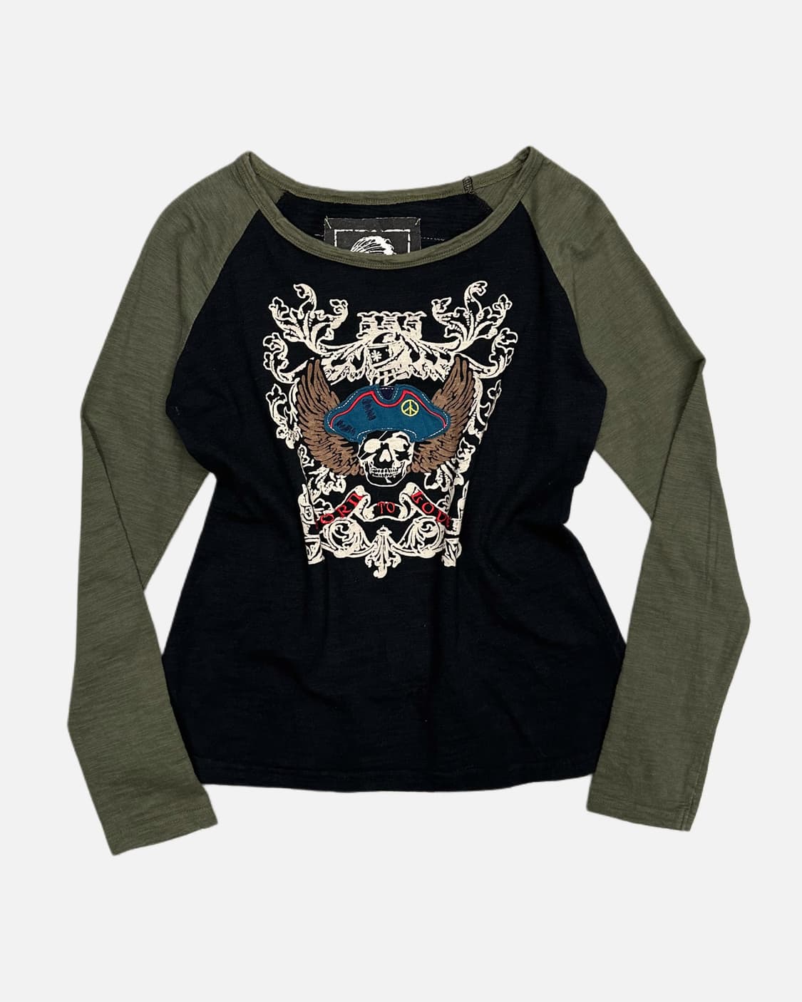 patch skull khaki raglan t 상품이미지2