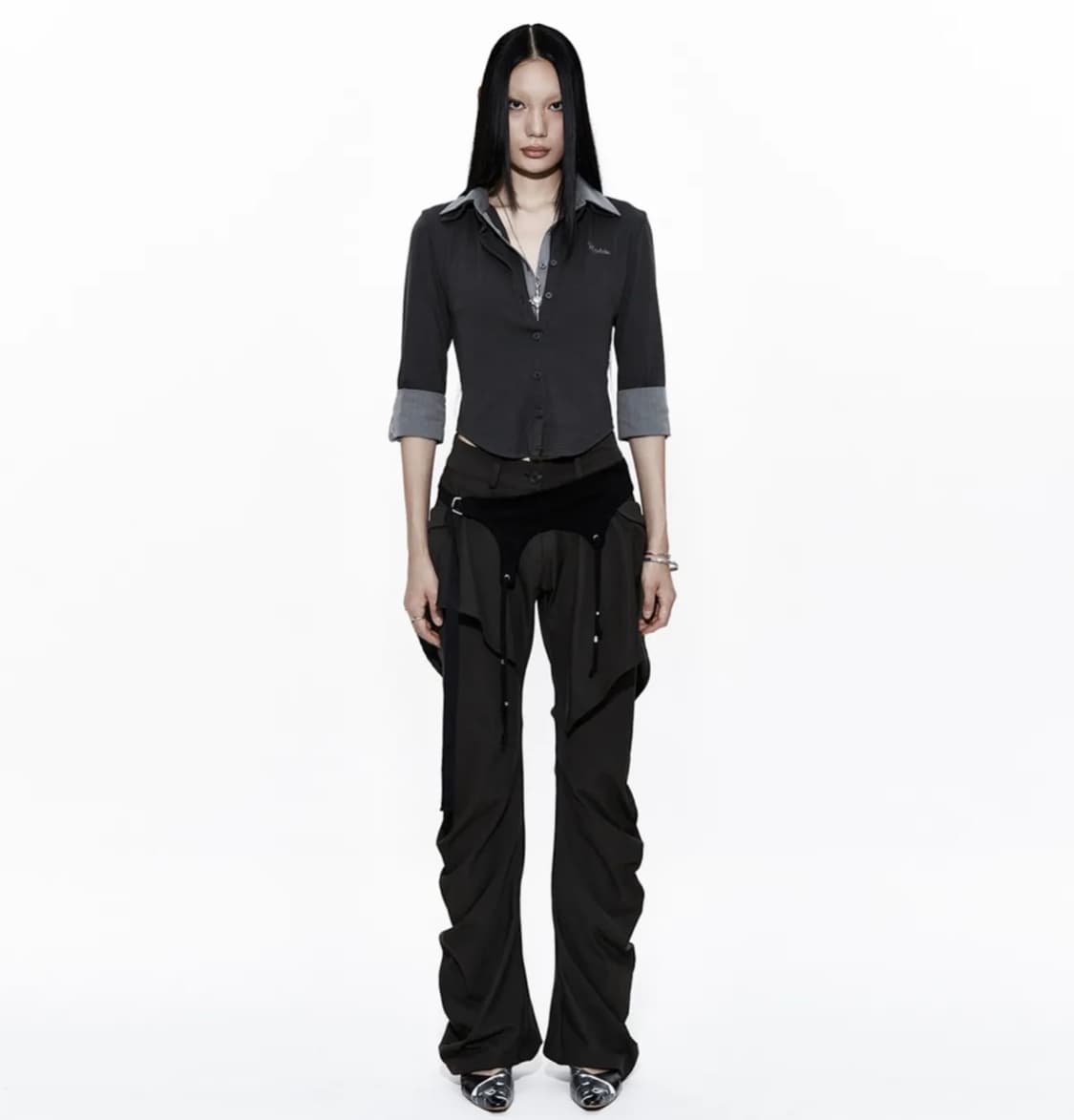 카시코 더블 카라 슬림 셔츠 차콜 S 사이즈 판매 상품이미지2