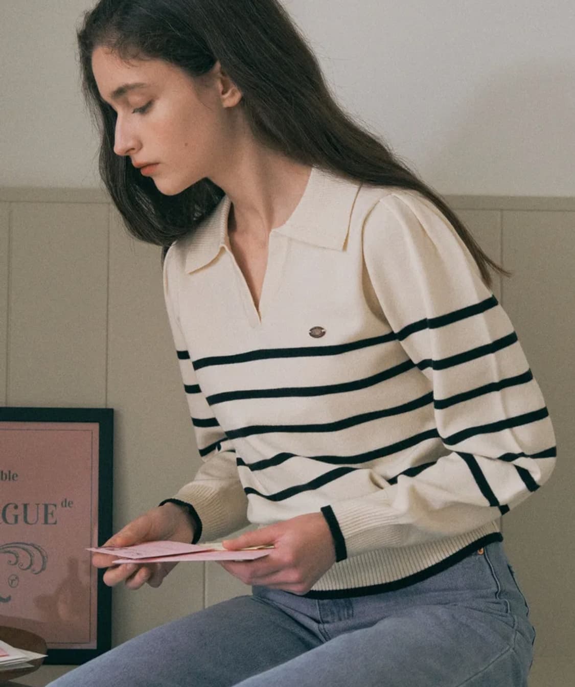 rolarola 로라로라 퍼프슬리브 스트라이프 니트(F) 상품이미지2