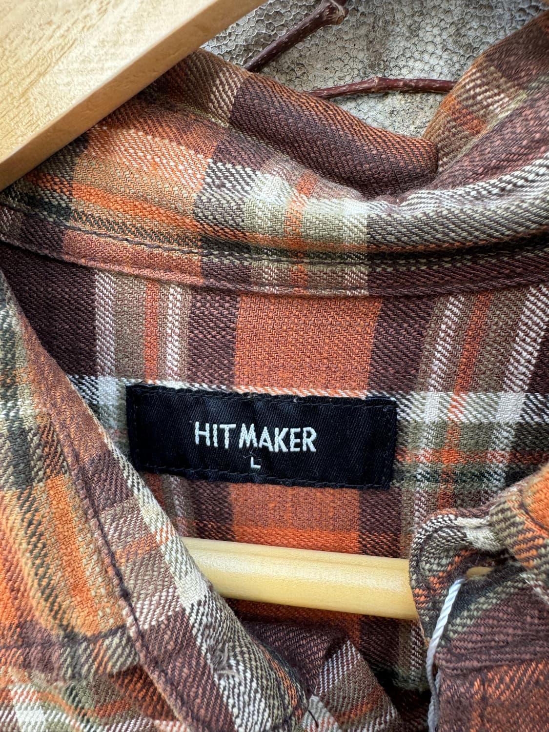 일본 빈티지 체크 패턴 포켓 플란넬 셔츠 오렌지 브라운 L 상품이미지4