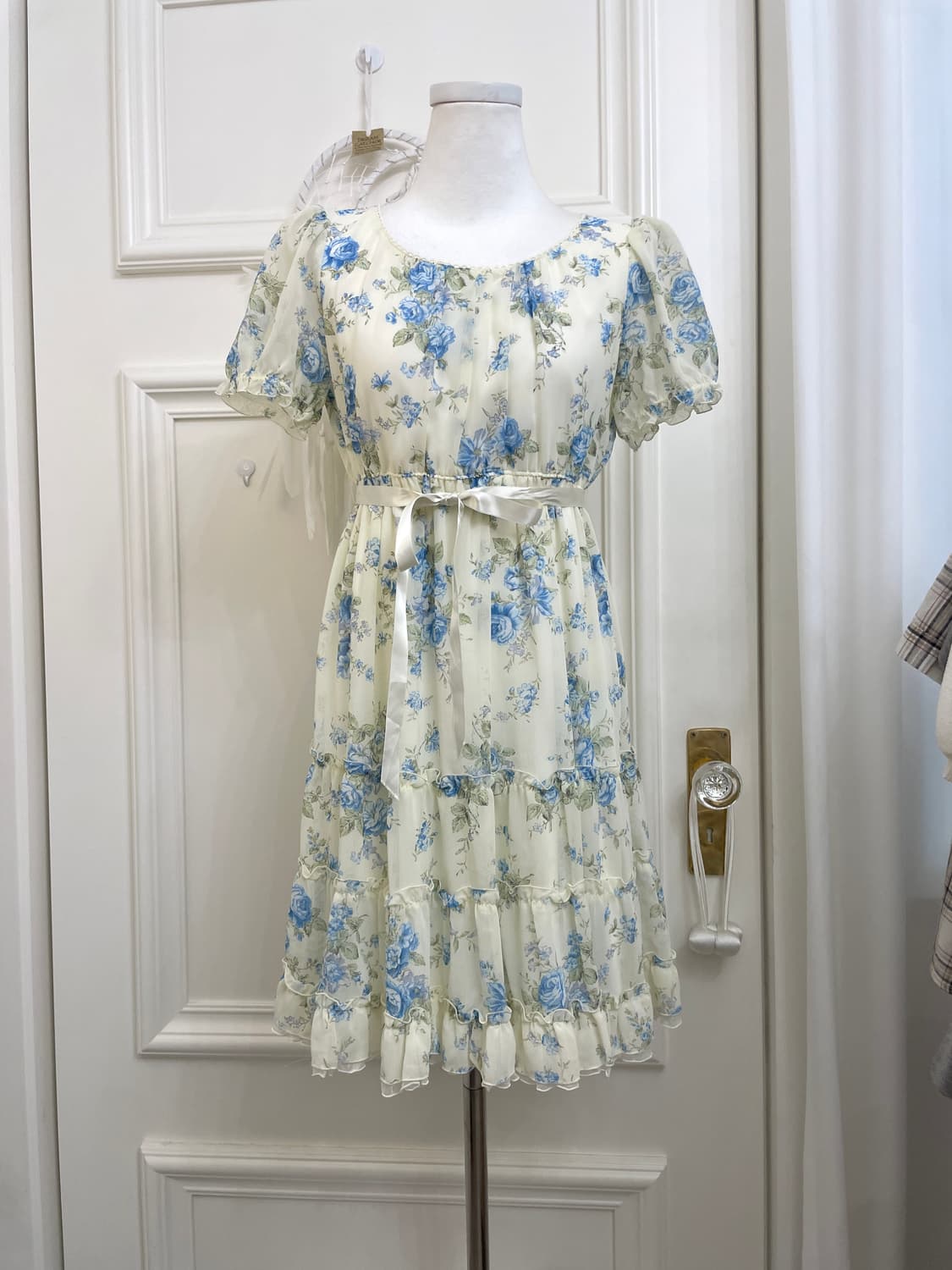 LEST ROSE blue flower bow point midi opc 상품이미지1