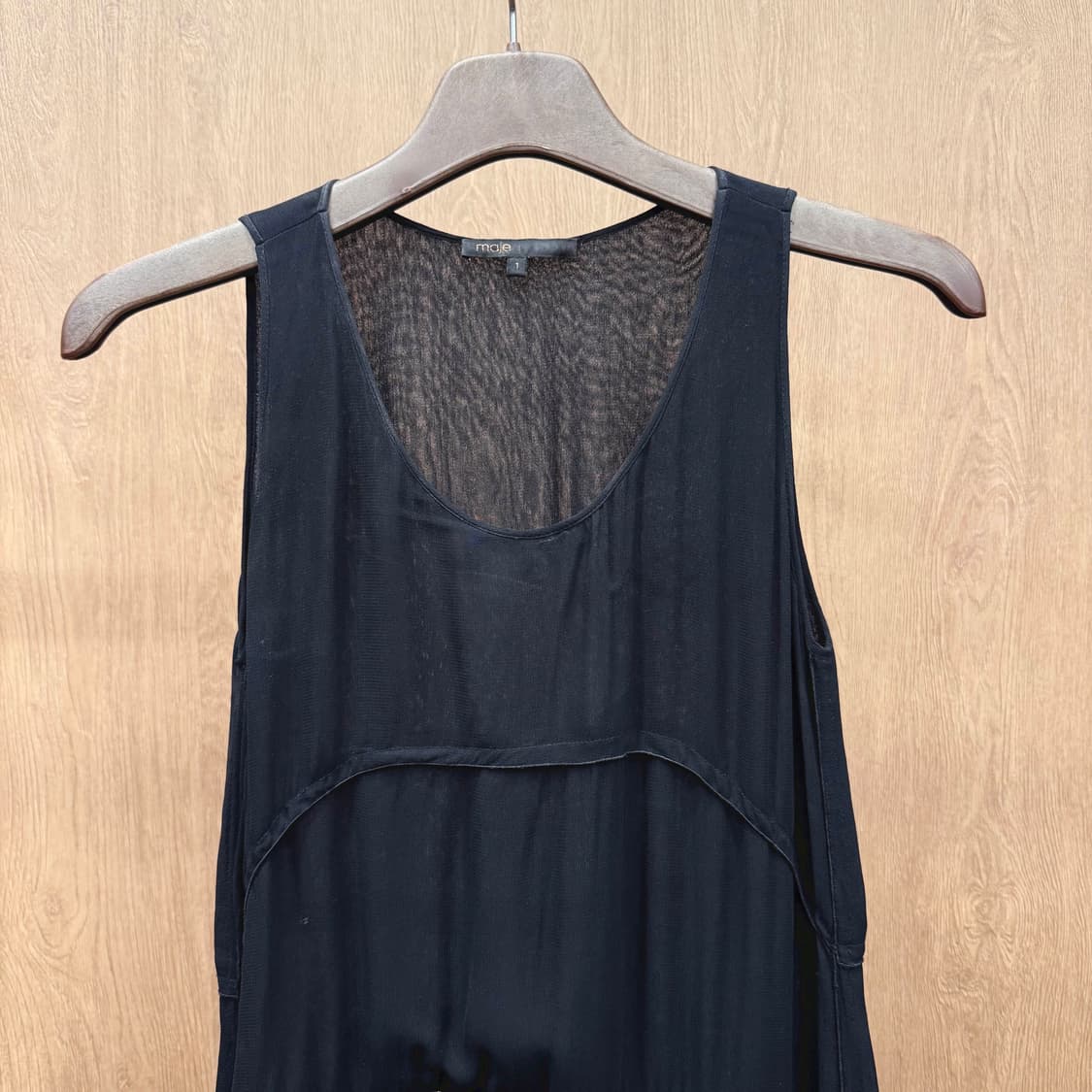 마쥬 미디 원피스 프린지 체인 디테일 시스루 슬리브리스 블랙 상품이미지4