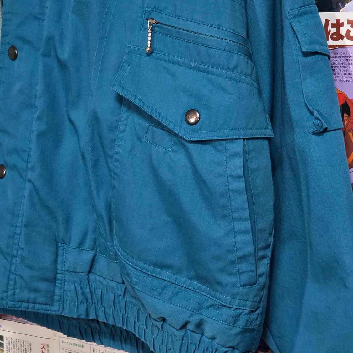 JPN 피콕 블루 누빔 오버핏 코튼 봄버 점퍼 상품이미지4