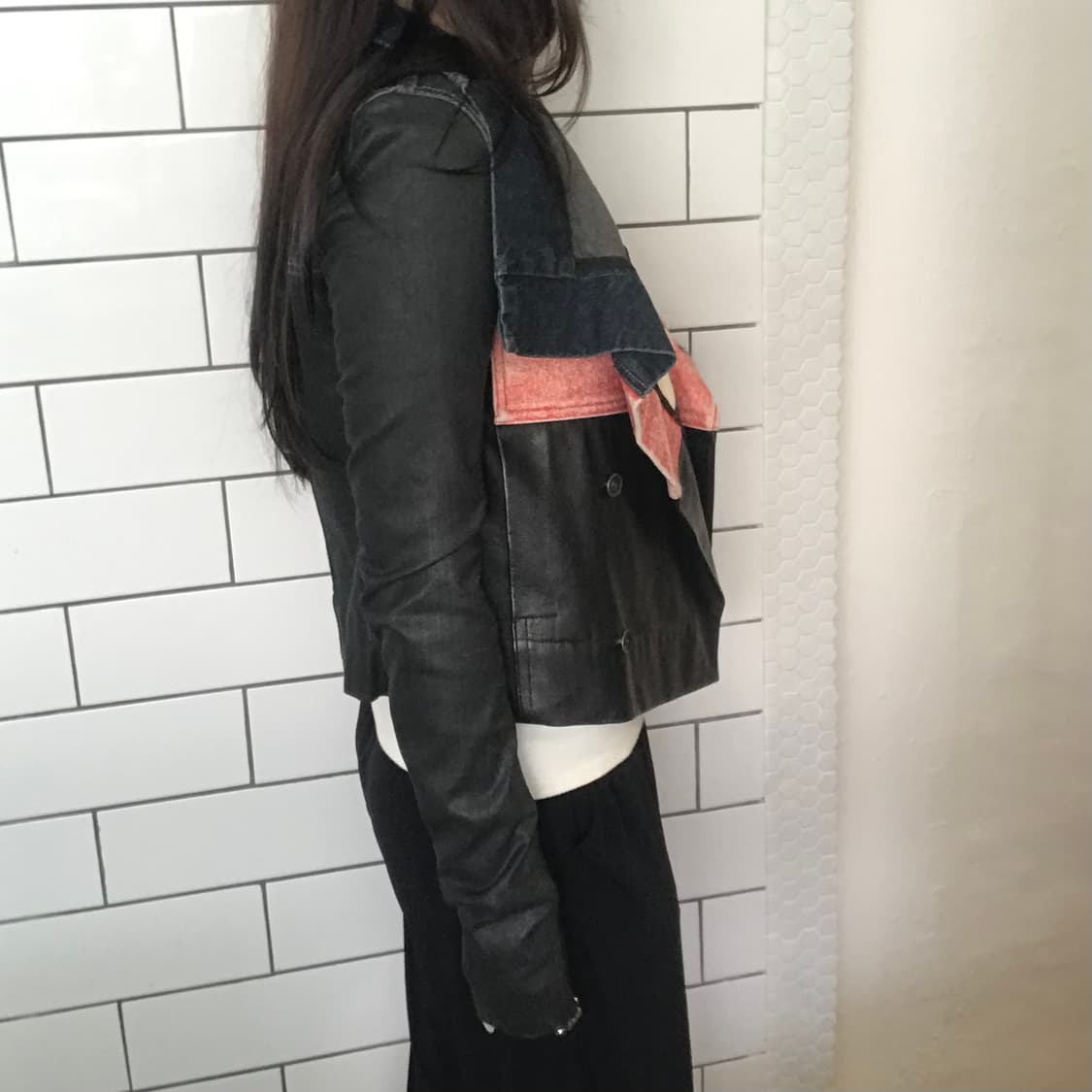 릭오웬스 레더 믹스 데님 자켓 상품이미지2