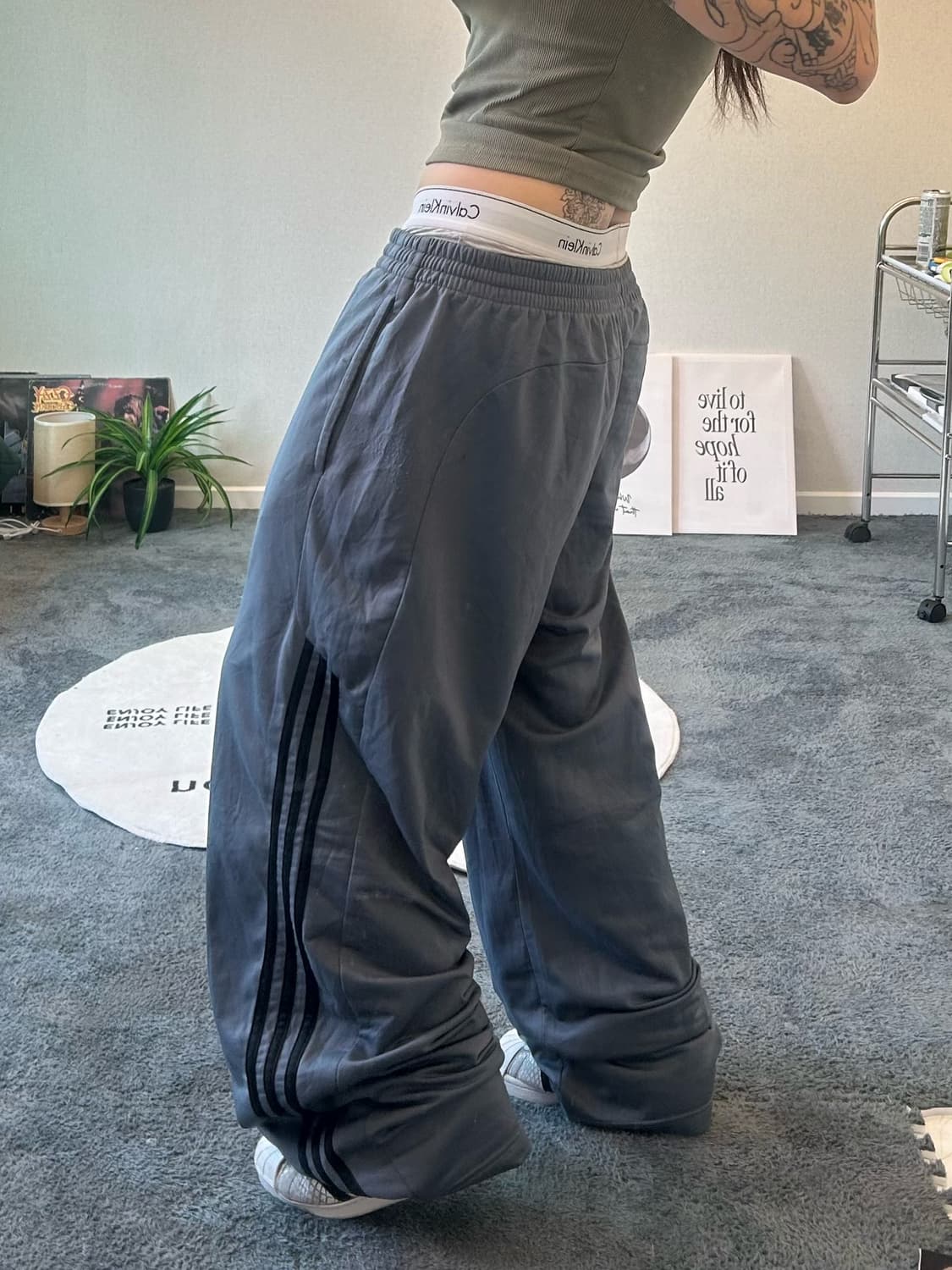 90s ADIDAS 챠콜 와이드 져지트랙팬츠 상품이미지3