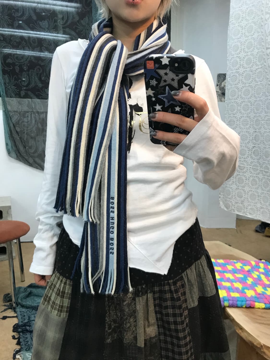 휴고보스 스트라이프 머플러 목도리  상품이미지2