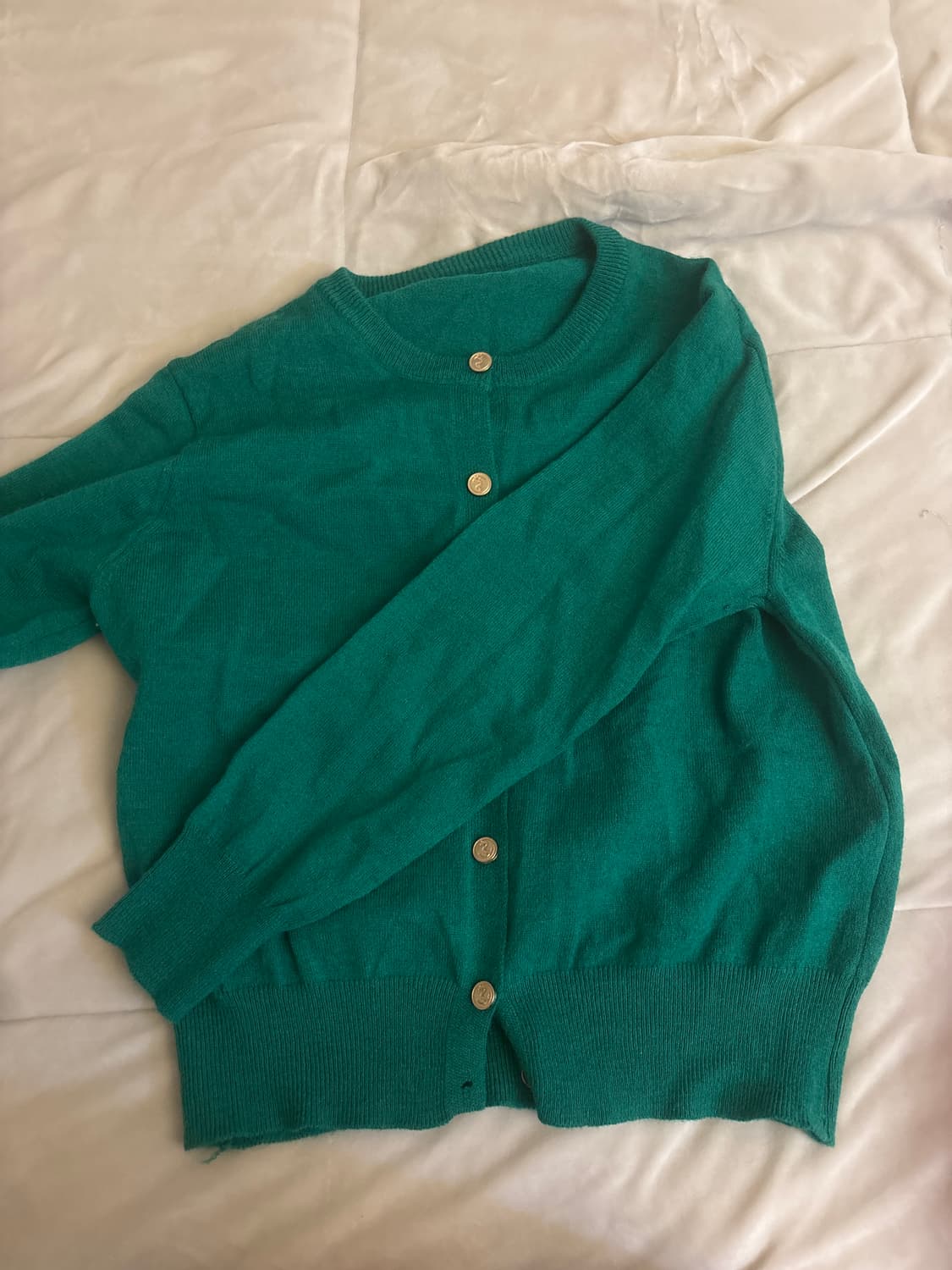 초록색 라운드넥 단추 가디건 상품이미지3