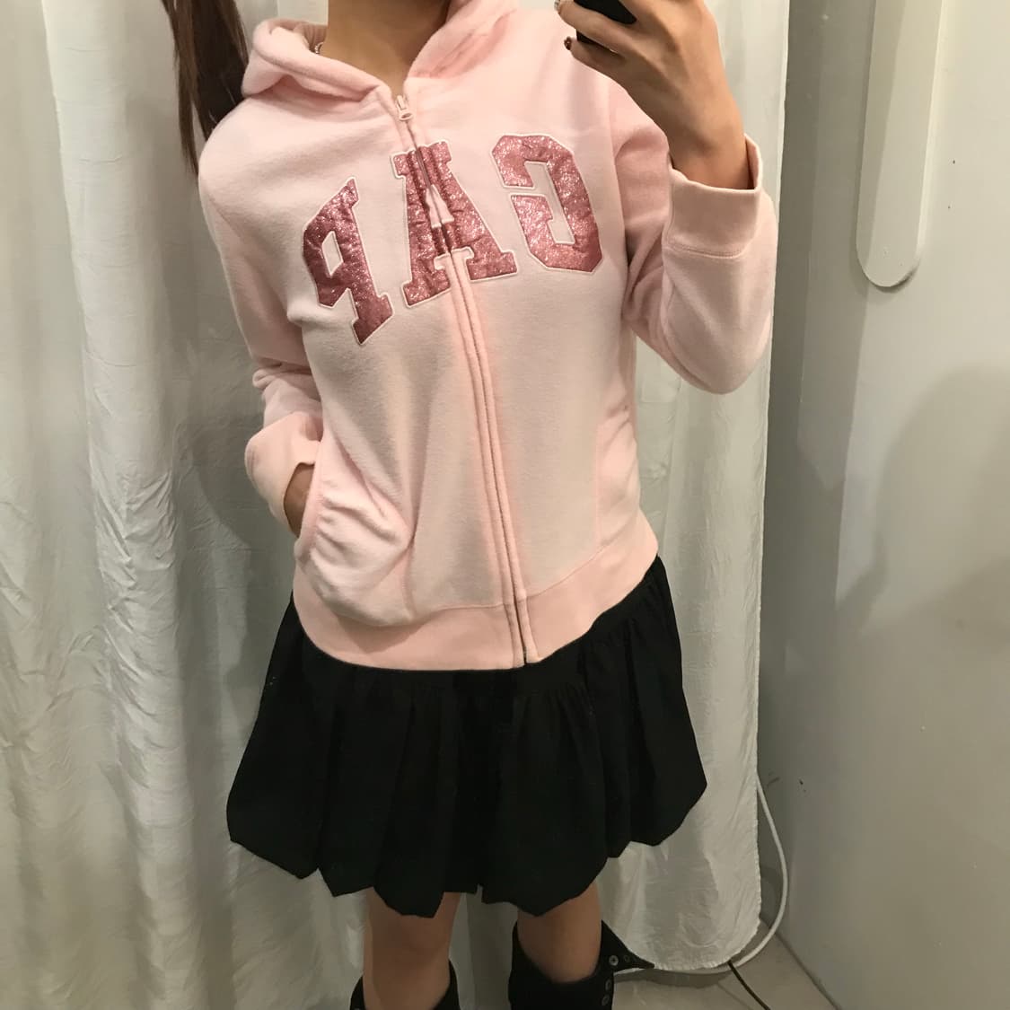 GAP 갭 딸기우유 라떼갸루 글리터 기모 후드집업 상품이미지3