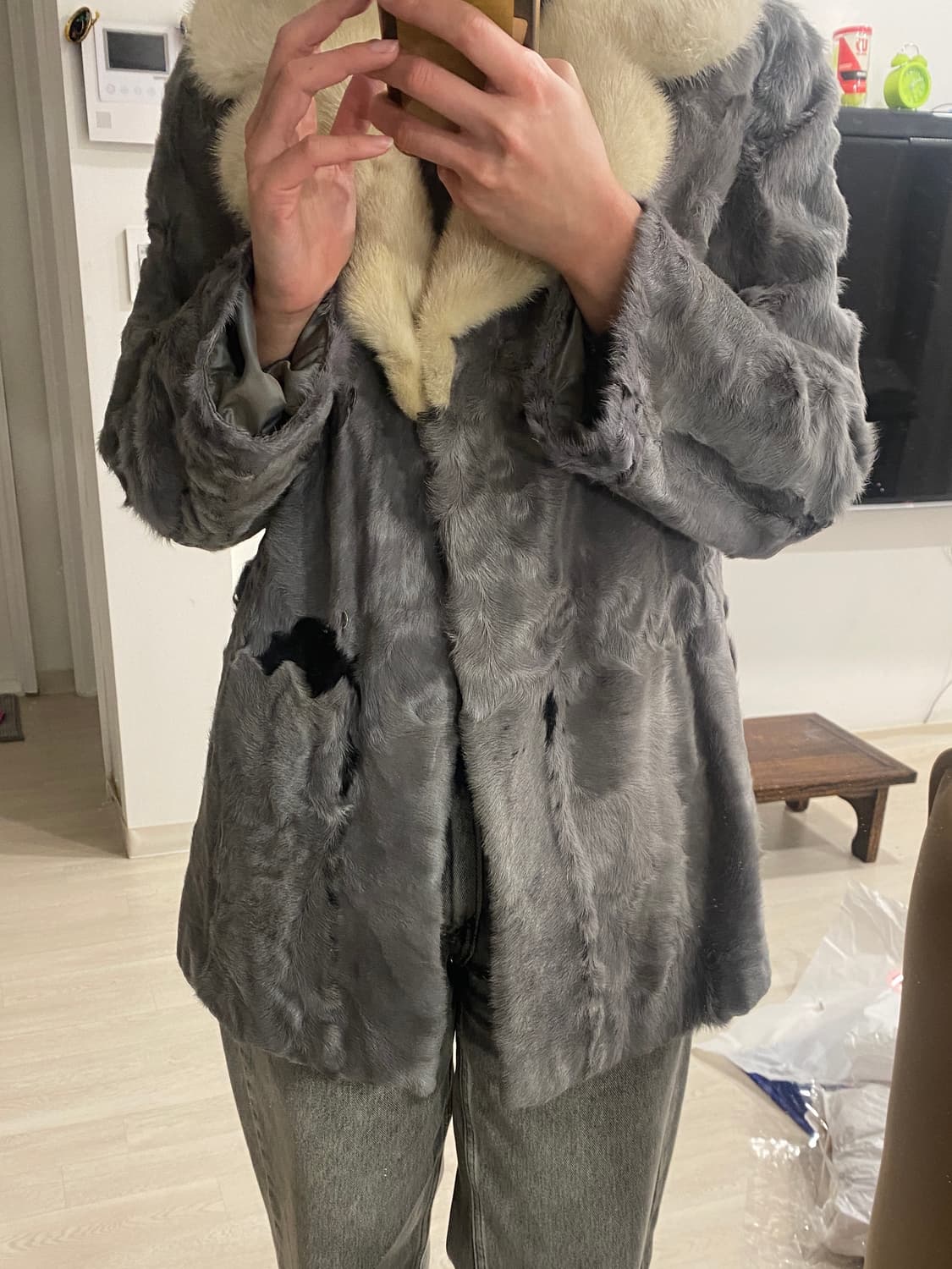 그레이 점박이 리얼 램퍼 밍크 자켓 상품이미지1