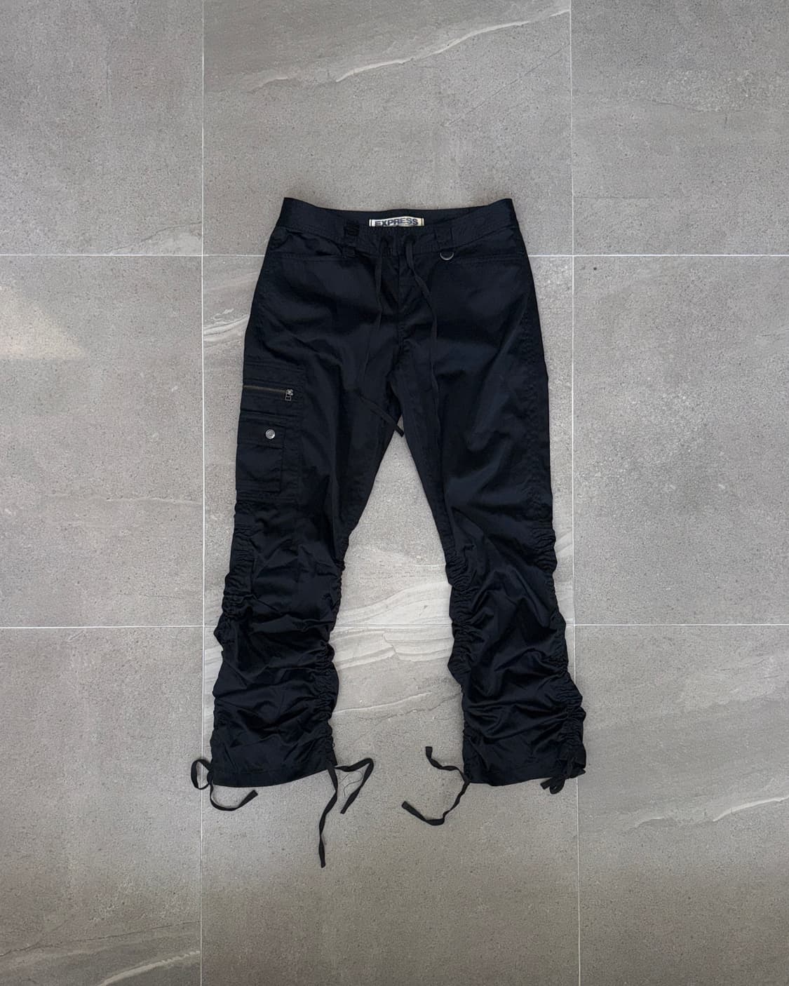 Black satin shirring bootscut cargo pt 상품이미지1