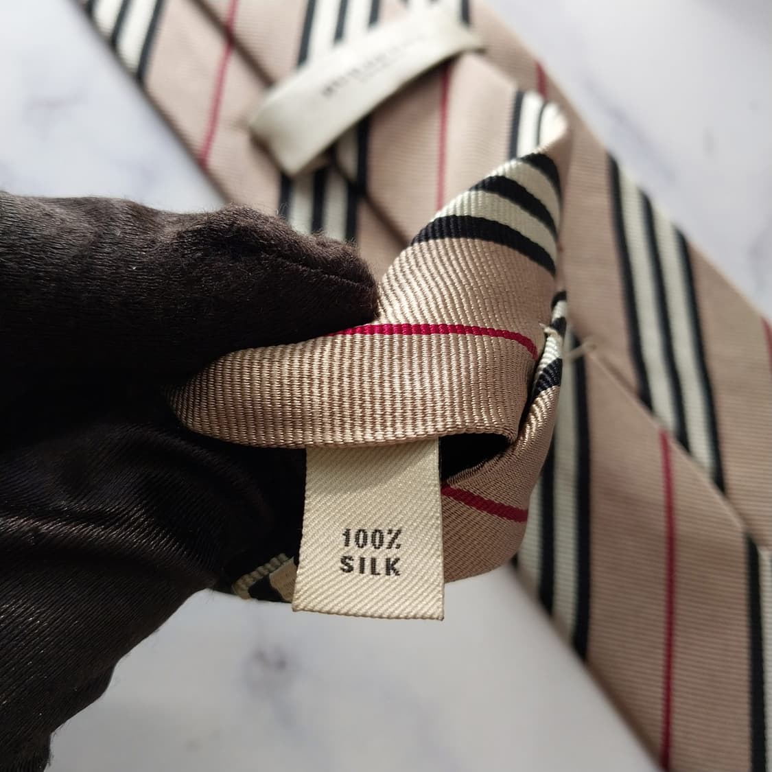 버버리 실크 베이지&브라운 스트라이프 넥타이 8.9cm A등급 K1851 상품이미지10