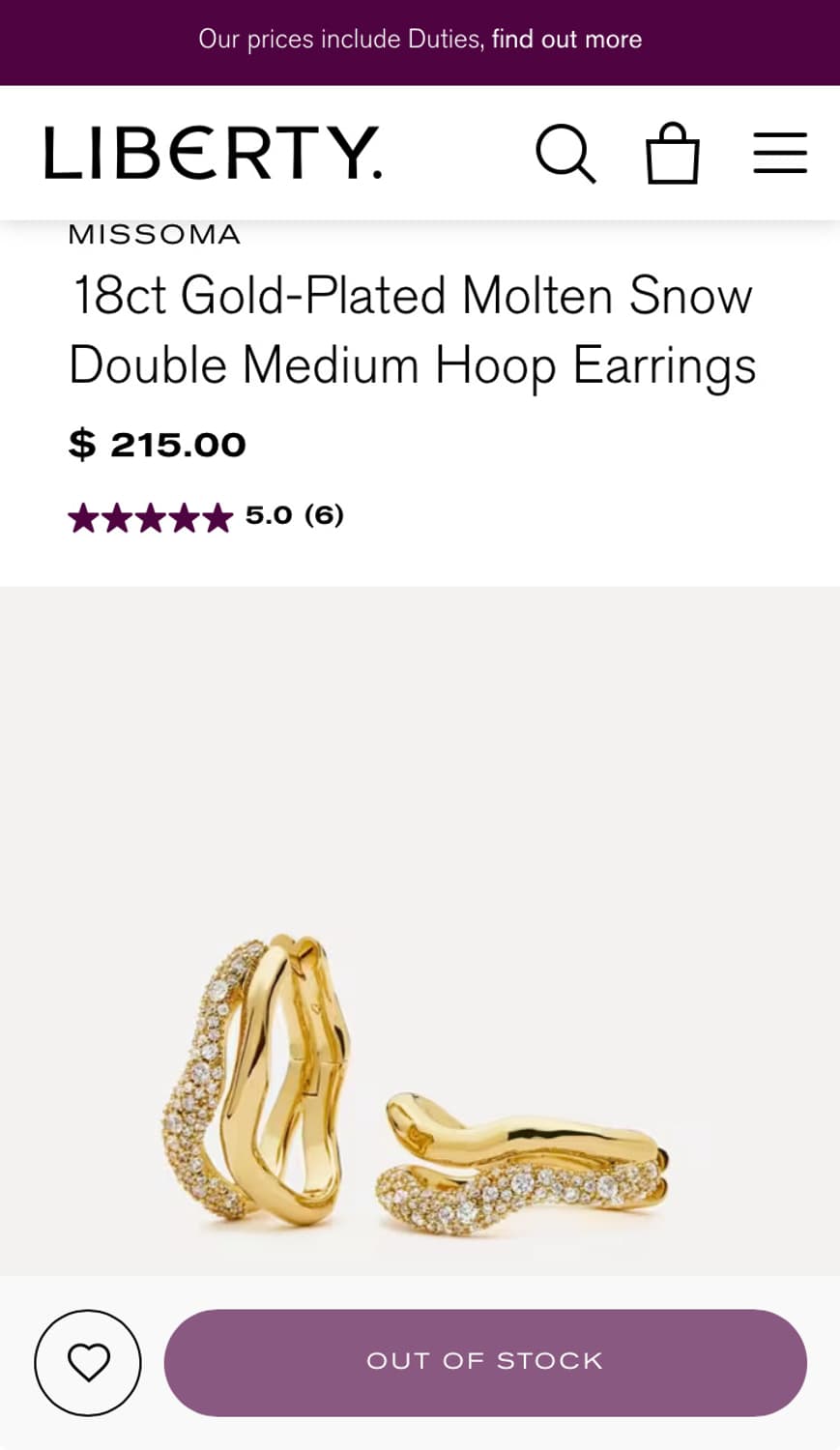 Missoma 미쏘마 몰튼 스노우 더블 미디엄 후프 귀걸이 상품이미지6