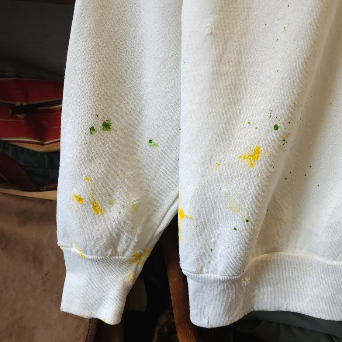 90s 빈티지 스웻셔츠 플레인 스웻셔츠 페인팅 데미지 화이트 L 상품이미지7