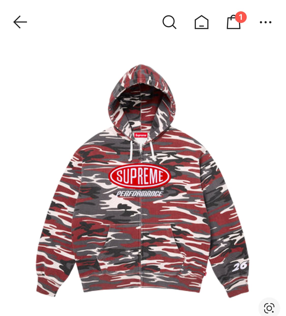 슈프림 퍼포먼스 집업 후드 스웨트셔츠 레드 카모 - 26SS 상품이미지1