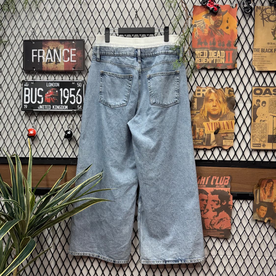 GAP 미드라이즈 데님 배기 팬츠 허리 밴딩 포인트 연청 상품이미지2