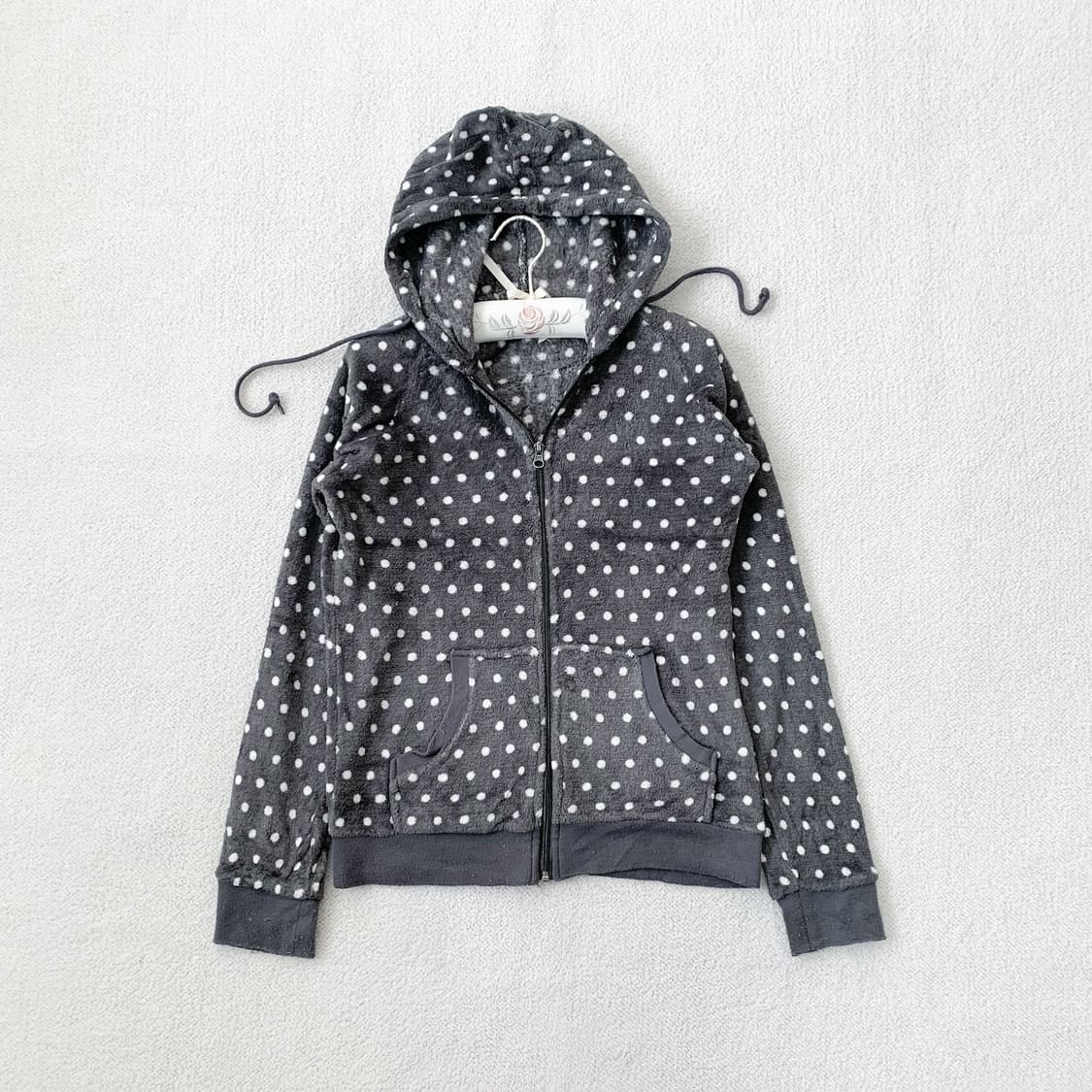 그레이 도트 플리스 후드집업 상품이미지1