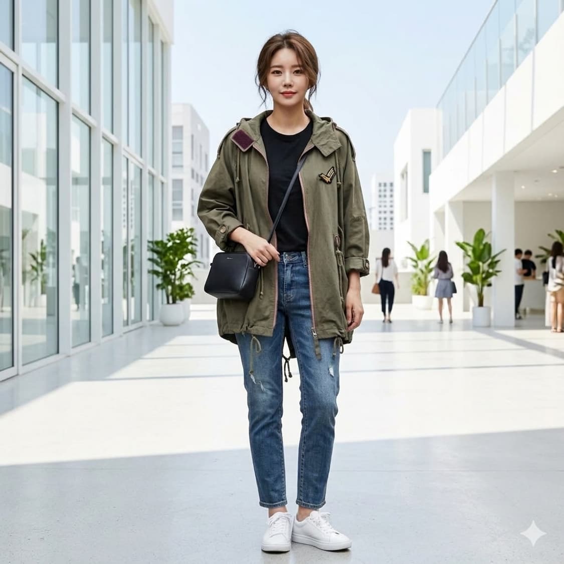 EVER AFTER 카키 야상 점퍼 FREE | 후드·카라 벨크로 간절기 상품이미지2