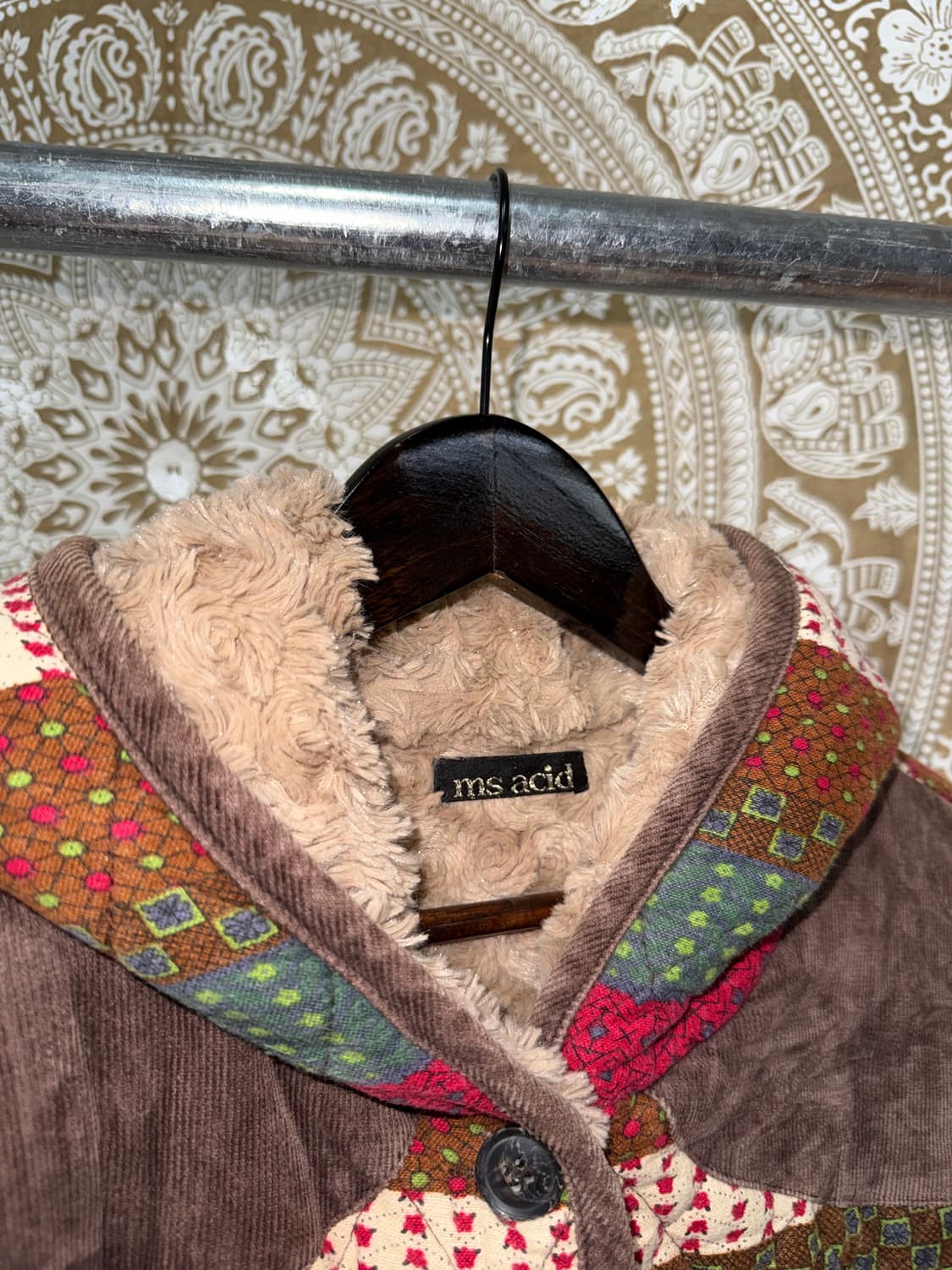 빈티지 패턴 양털 기모 엘보패치 롱 점퍼  상품이미지5